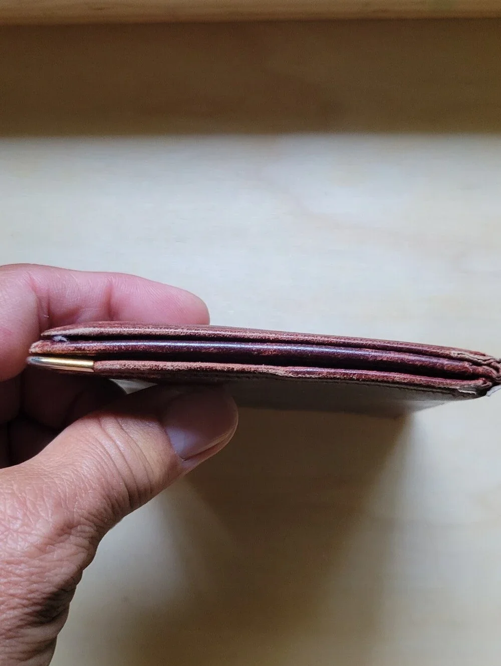 Vintage Cartier Burgandy Leather Bifold Wallet with Gold Corners & Coin holder